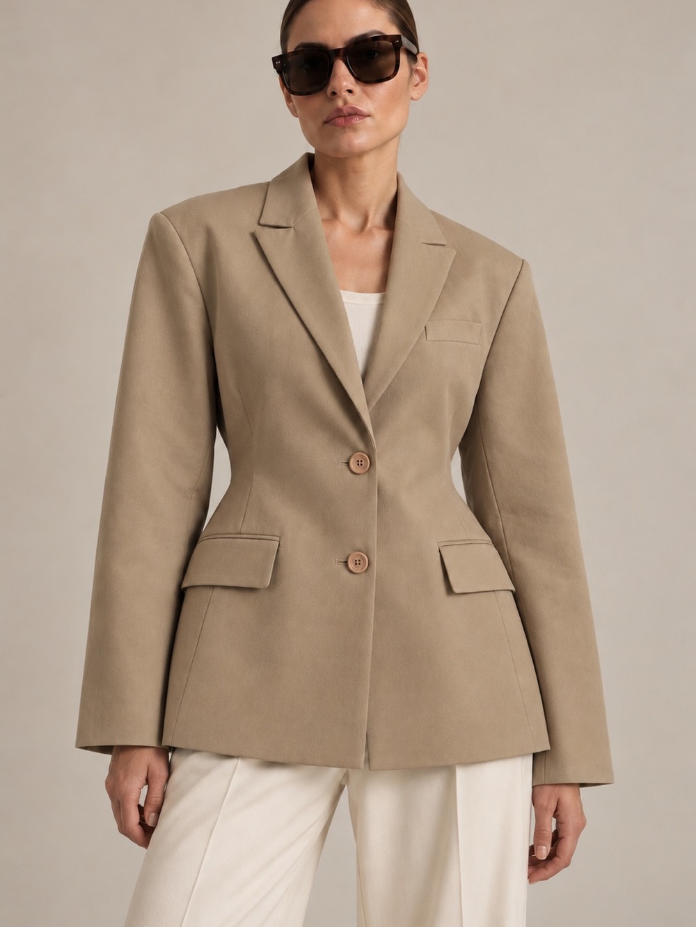 More than yesterday tan Colette hourglass blazer
